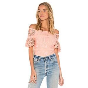 Aijek Mae Off Shoulder Lace Bodysuit Pink Size 1/xs